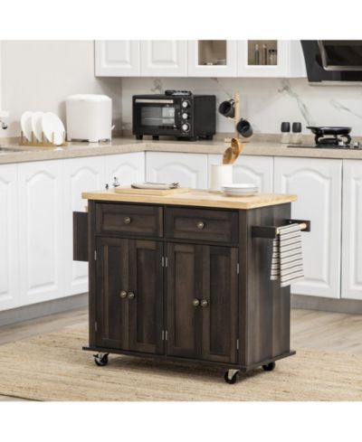 Кухонная тележка HALIFAX NORTH AMERICA Brown Oak с верхней панелью из массива и полками