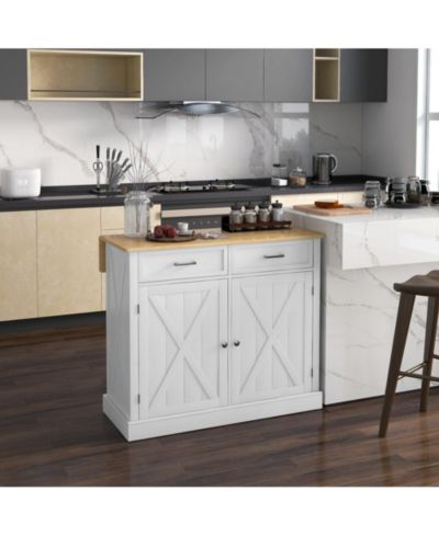 HALIFAX NORTH AMERICA White Kitchen Organizer: Farmhouse Island Cart with Drop Leaf
