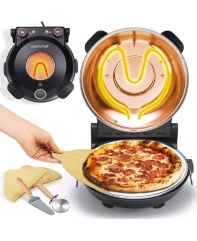 Countertop Pizza Maker - Electric Pizza Oven with Temperature Controls, Window and Thermometer (Black)