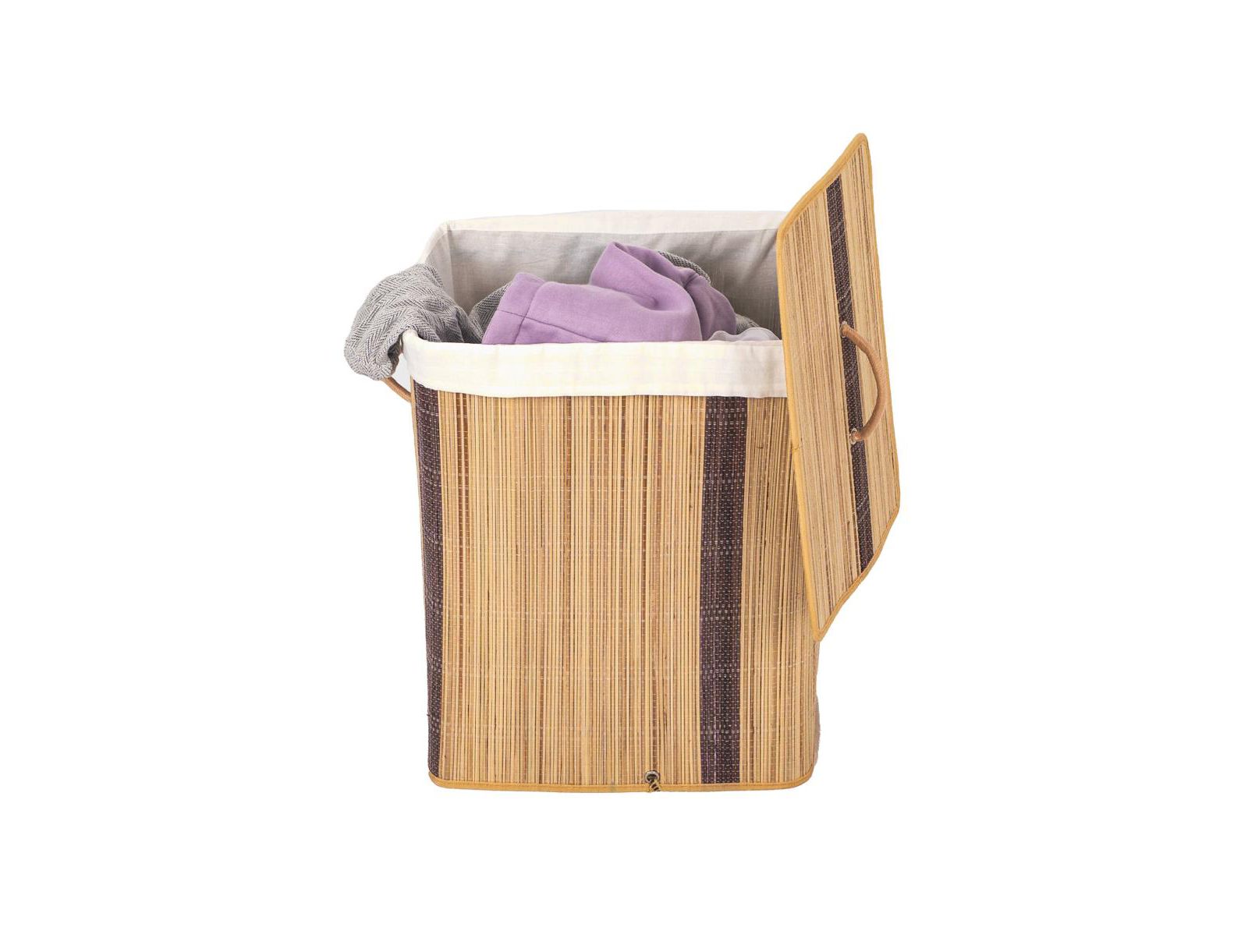 Wickerwise Square Coconut Sticks Collapsible Waterproof Laundry Hamper with Lid and Handles for Organizer