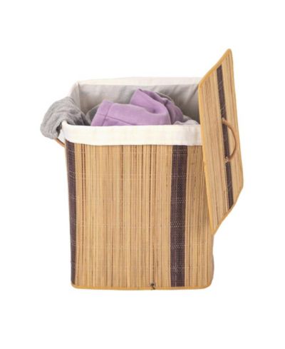 Wickerwise Square Coconut Sticks Collapsible Waterproof Laundry Hamper with Lid and Handles for Organizer