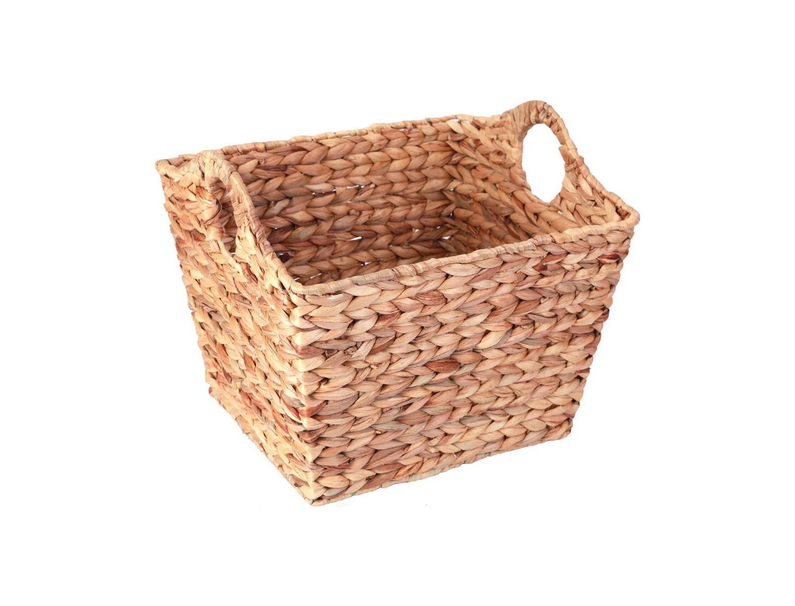 Wickerwise Water Hyacinth Rectangular Wicker Storage Baskets with Cutout Handles, Large