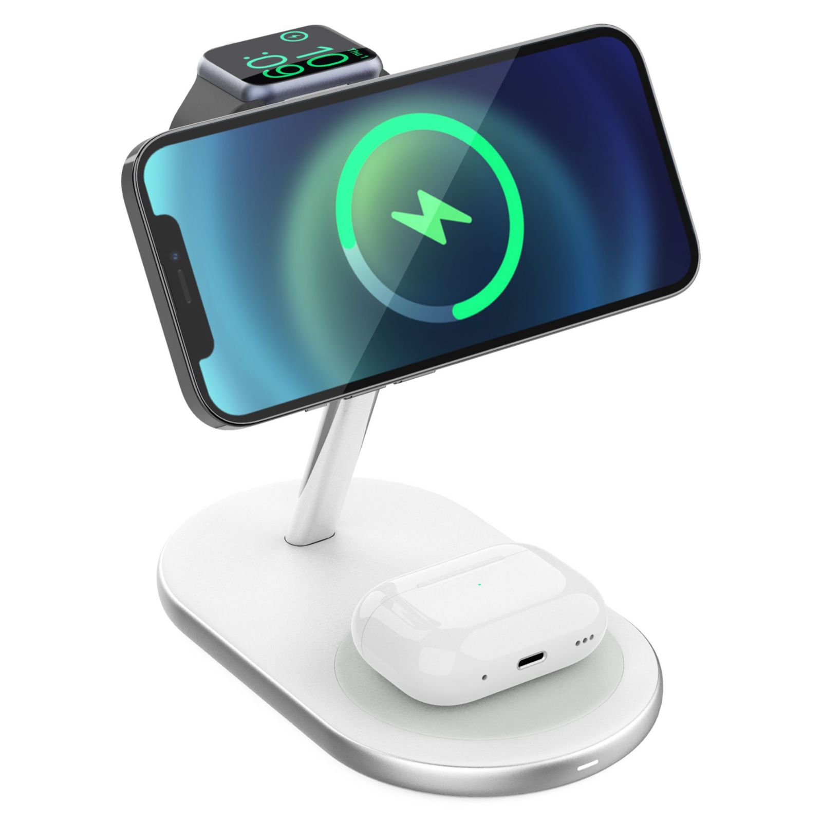 Ventev 15W 3-in-1 Wireless Apple MagSafe Charging Stand Compatible with iPhone, Apple Watch, and AirPods