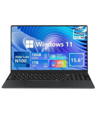 memzuoix ноутбук 15.6" Intel N100, 16GB RAM, 1TB SSD, Windows 11, сканер отпечатков пальцев, подсветка клавиатуры