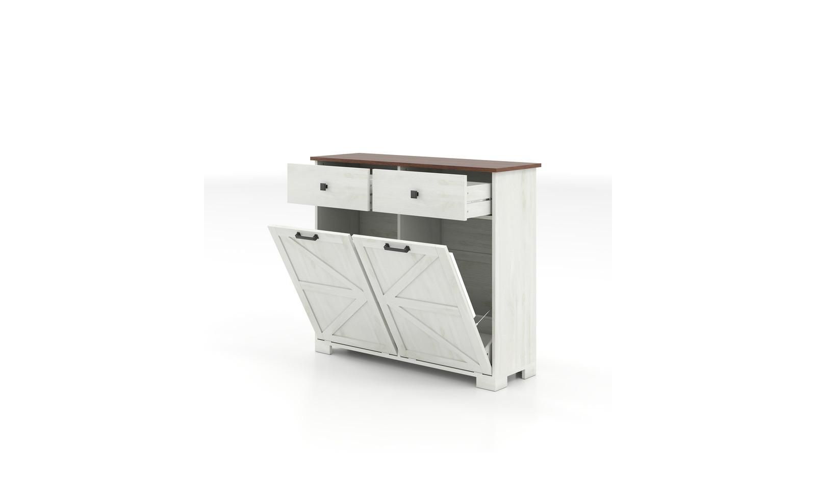 CASAINC Kitchen Cabinet Double Tilt Out Trash for 20 Gallon Trash Cans, Free Standing Recycling Cabinet with Hideaway Drawer