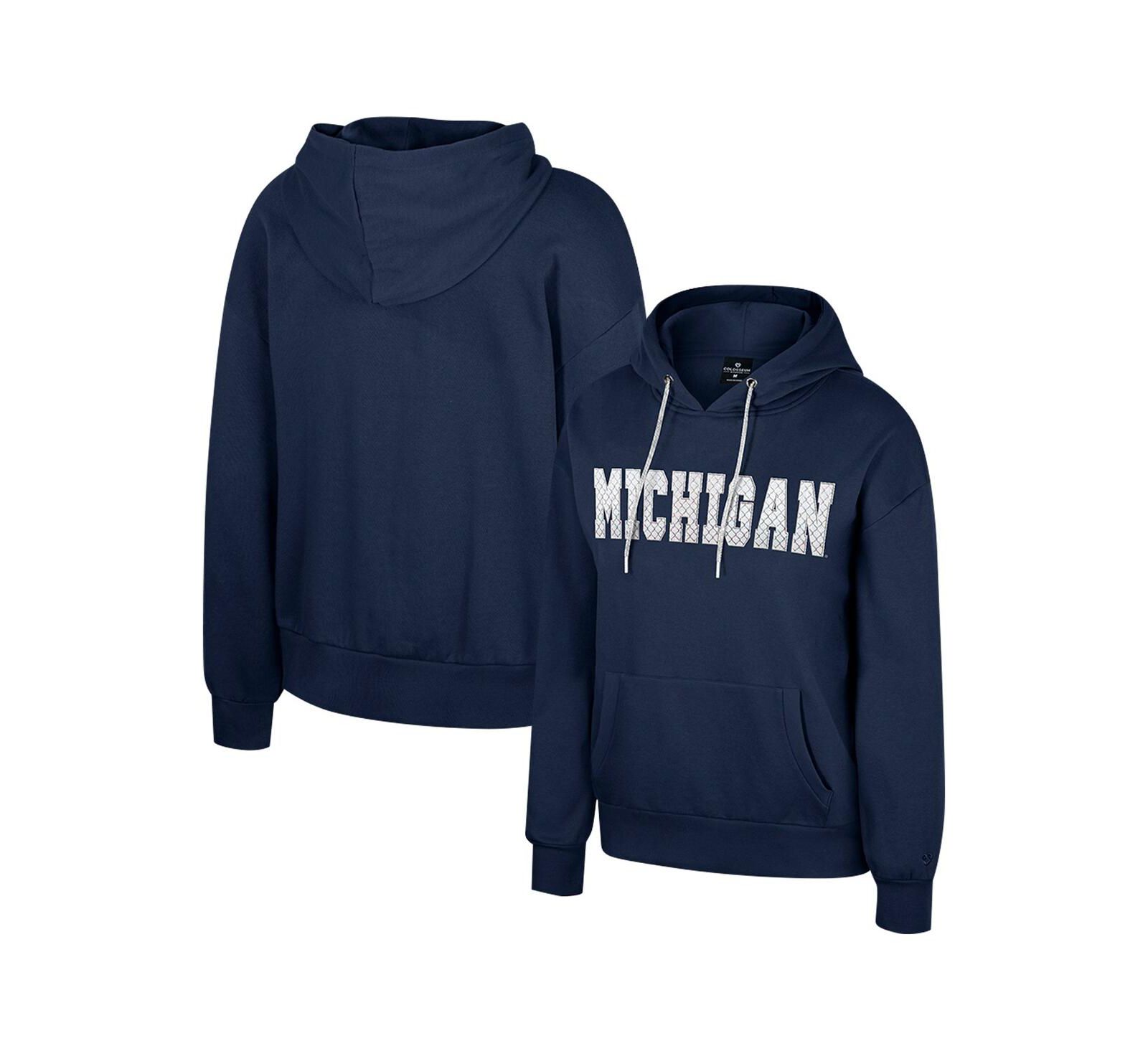 Женское худи Colosseum Navy Michigan Wolverines Reflection с отделкой стразами и затяжкой