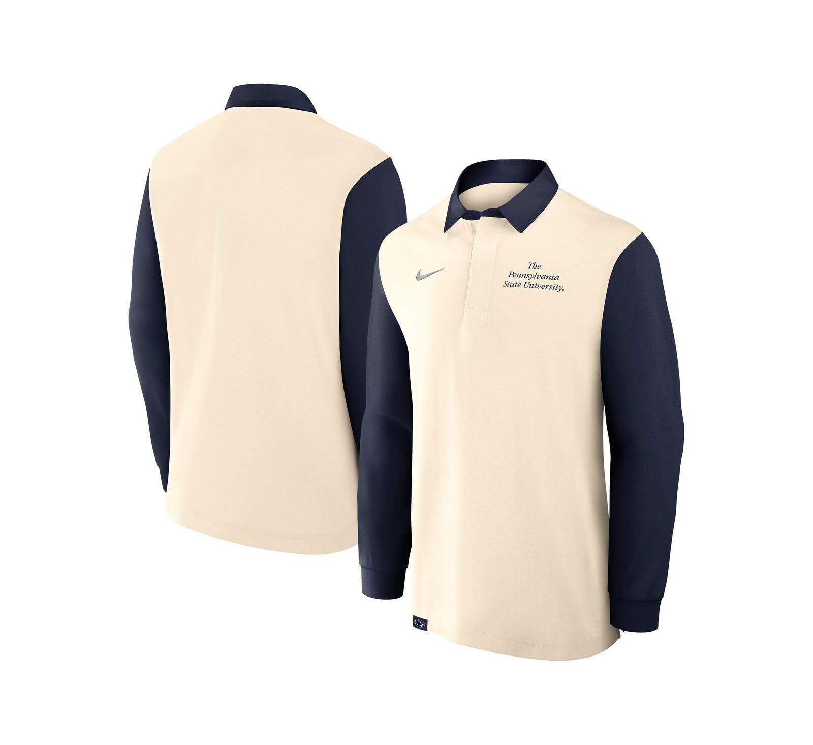 Nike Мужская рубашка с длинным рукавом Penn State Nittany Lions Rugby, бежевый/темно-синий