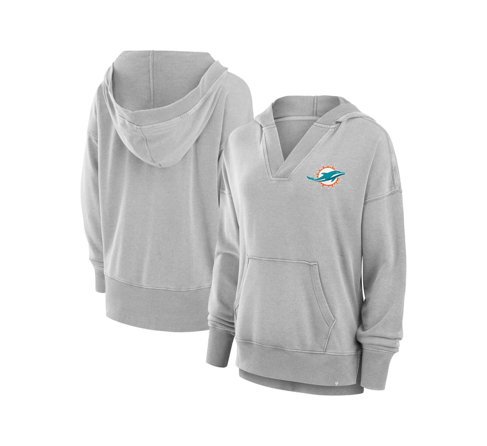 Fanatics Женский флисовый худи Miami Dolphins V-neck, цвет Heather Gray