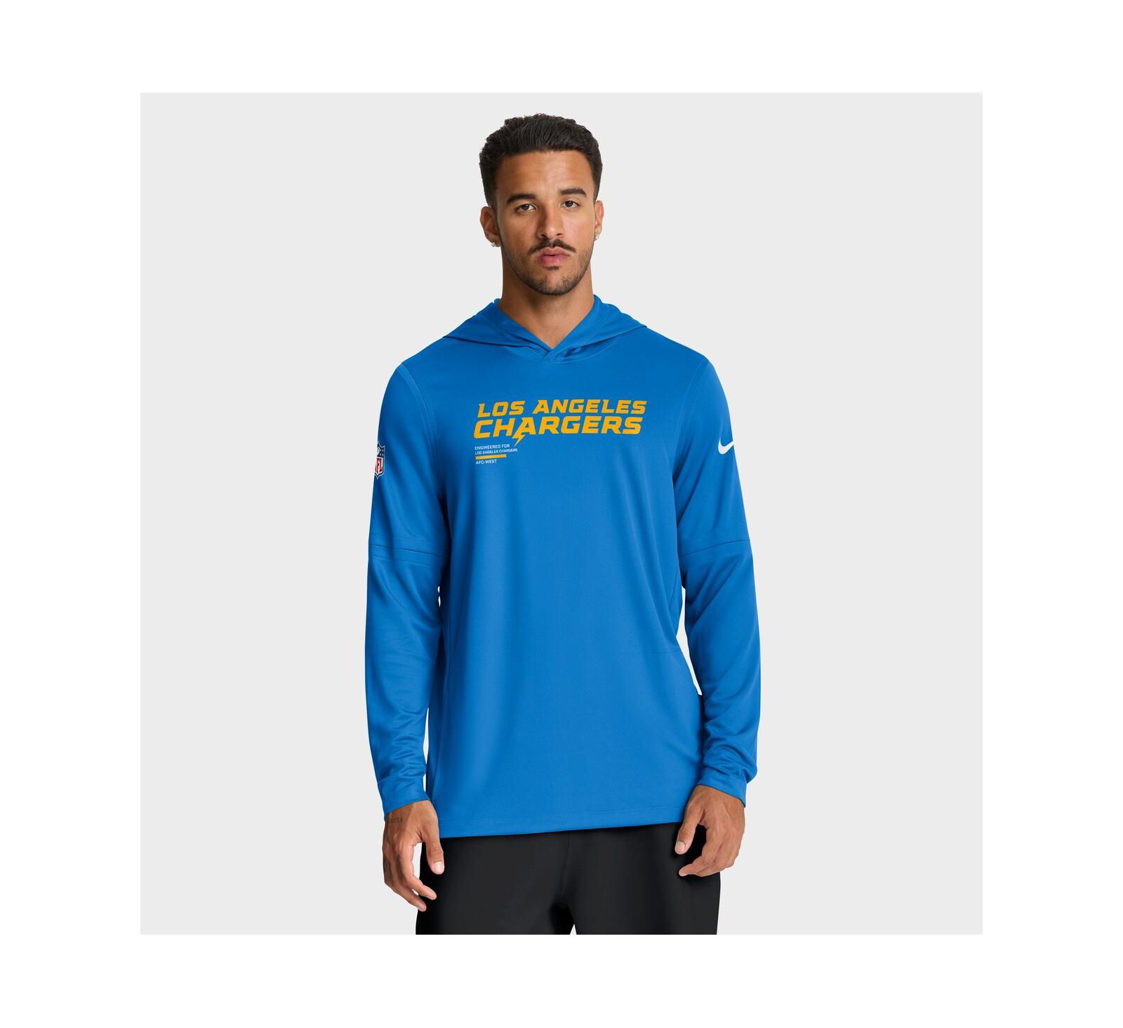 Nike Men's Powder Blue Los Angeles Chargers Sideline Pure Fury Performance Long Sleeve Hoodie T-Shirt