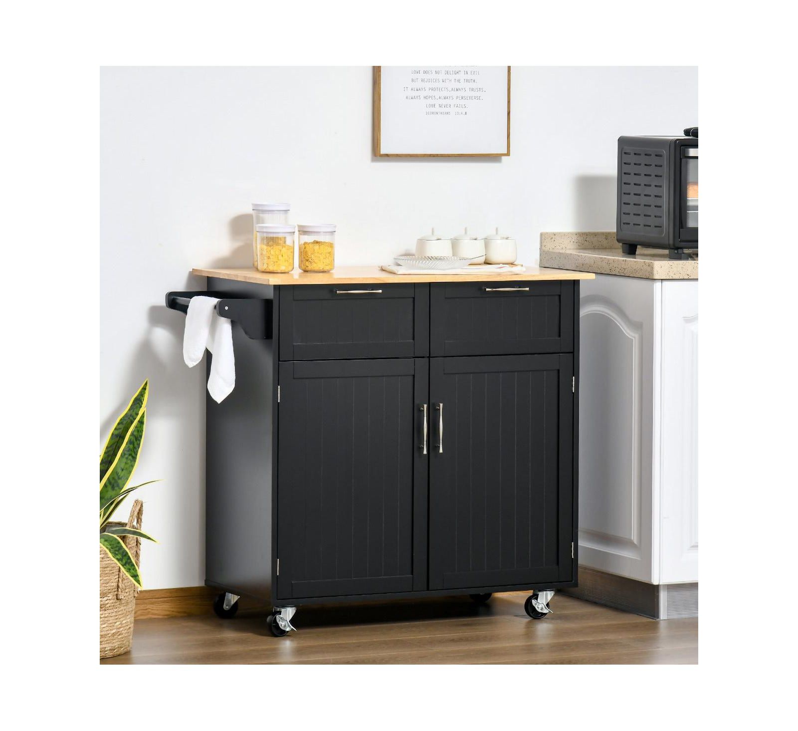 HALIFAX NORTH AMERICA Black Kitchen Trolley: Modern Rolling Cart with Adjustable Shelving