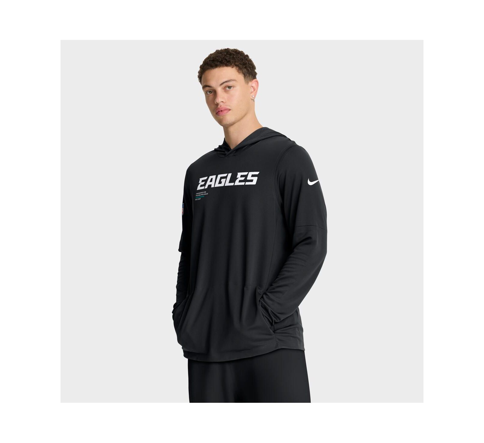 Мужская футболка Nike Philadelphia Eagles Sideline Pure Fury с длинным рукавом, черная