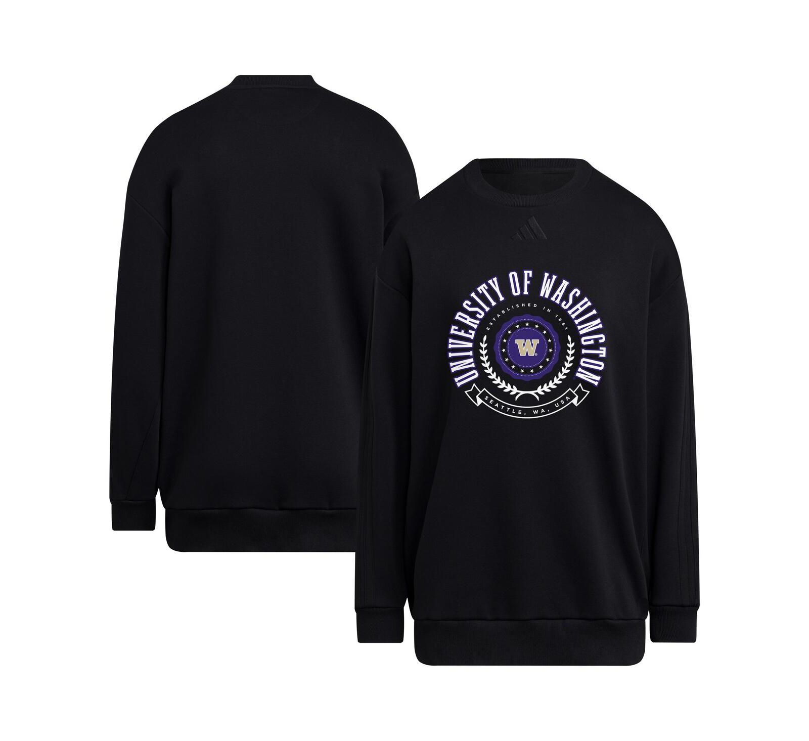 Adidas Women's Black Washington Huskies Oversized Crewneck Pullover Sweatshirt