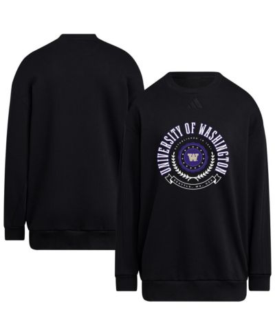 adidas Женская свитшот-толстовка с круглым вырезом, черный цвет, Washington Huskies, oversized