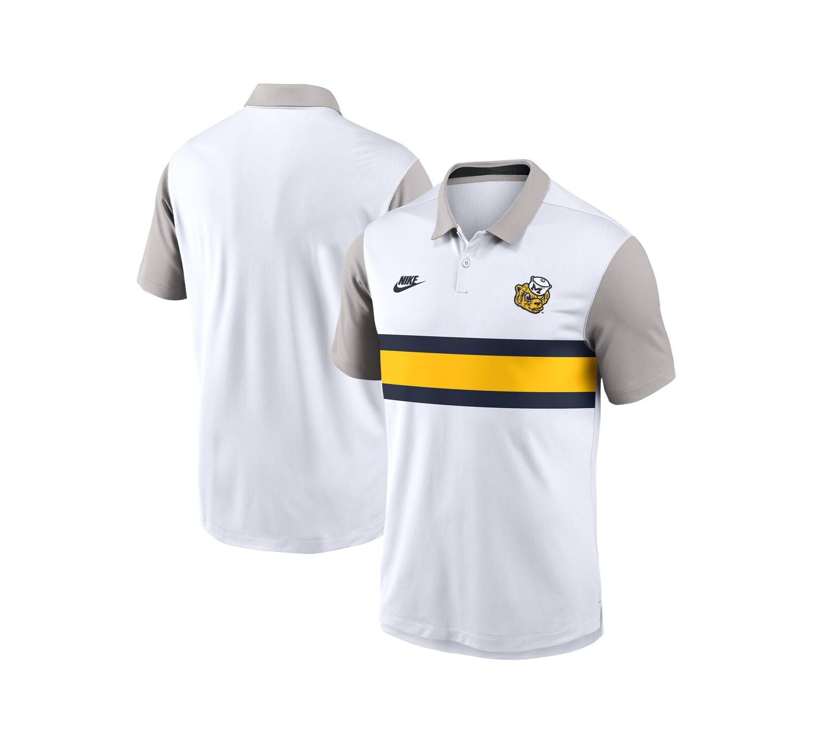 Мужская рубашка-поло Nike White/Gray Michigan Wolverines Athletic Prep Legacy Logo Vapor Performance