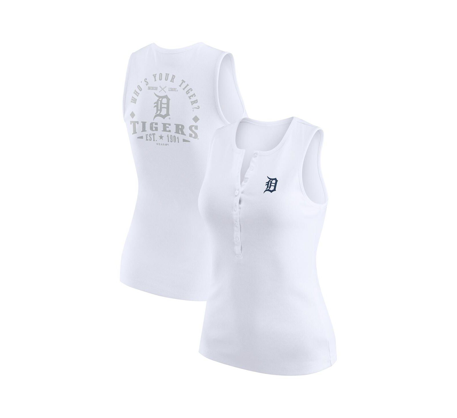 WEAR by Erin Andrews Женский топ Henley Rib-Knit Detroit Tigers White
