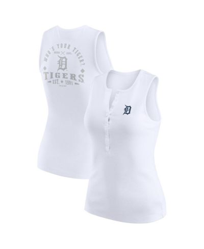 WEAR by Erin Andrews Women's White Detroit Tigers Rib-Knit Henley Tank Top