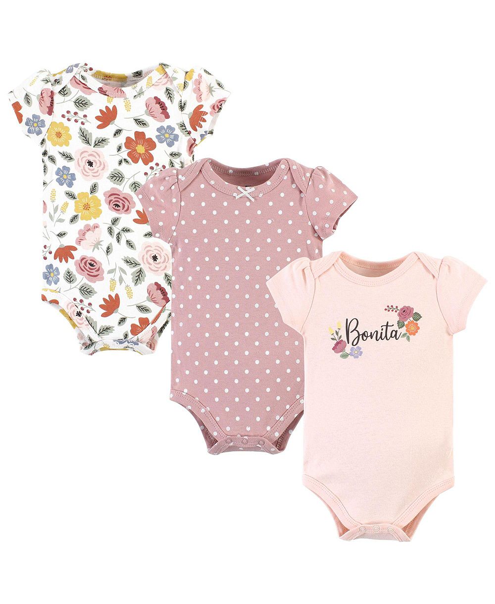 Hudson Baby Baby Girls Hudson Cotton Bodysuits 3-Pack