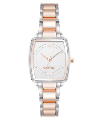 Anne Klein Women's Quartz Cushion Silver-Tone and Rose Gold-Tone Metal Alloy Watch, 26mm