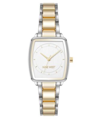 Nine West Women's Quartz Cushion Silver-Tone and Gold-Tone Metal Alloy Watch, 26mm