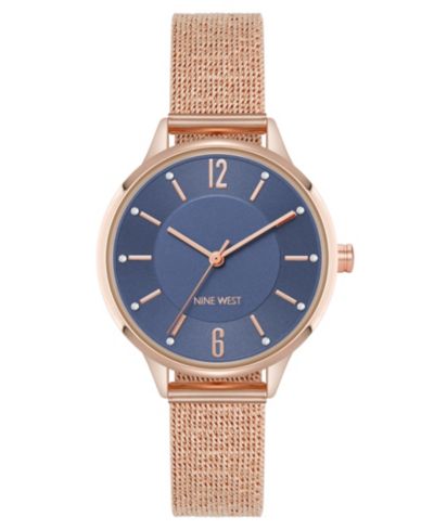 Nine West Женские кварцевые часы с сетчатым стальным браслетом, 34mm