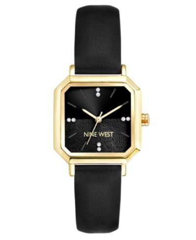 Женские часы Nine West Quartz Regency, черная кожа и золотистый цвет, 27mm