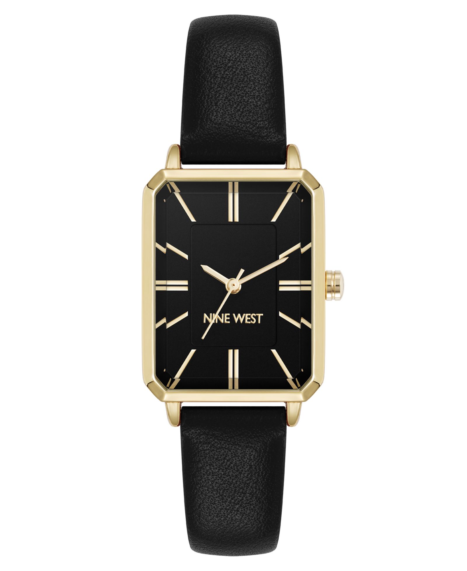 Nine West Women's Quartz Petite Black Leather and Gold-Tone Watch, 25mm