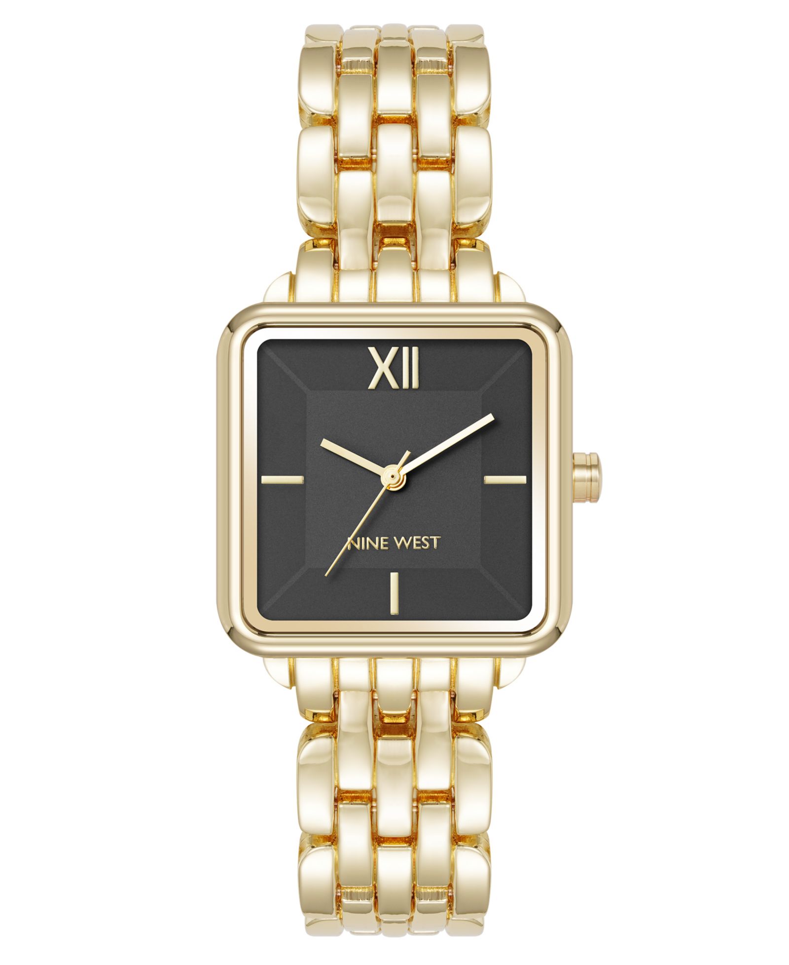 Женские кварцевые часы Nine West Square Black and Gold-Tone Metal Alloy, 29mm