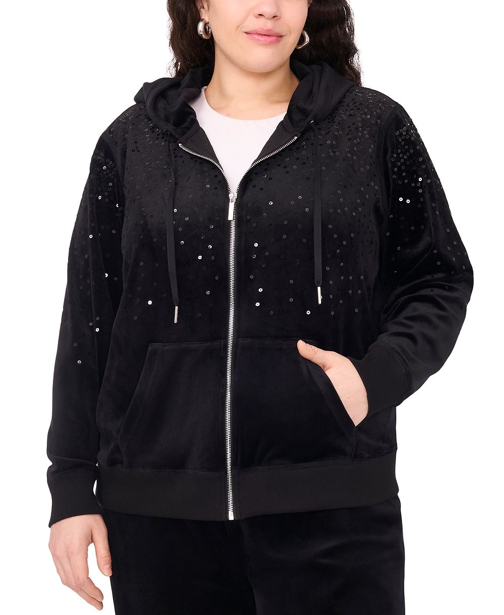 Vince Camuto Plus Size Velour Zip-Front Hoodie Jacket