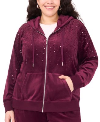 Vince Camuto Plus Size Velour Zip-Front Hoodie Jacket