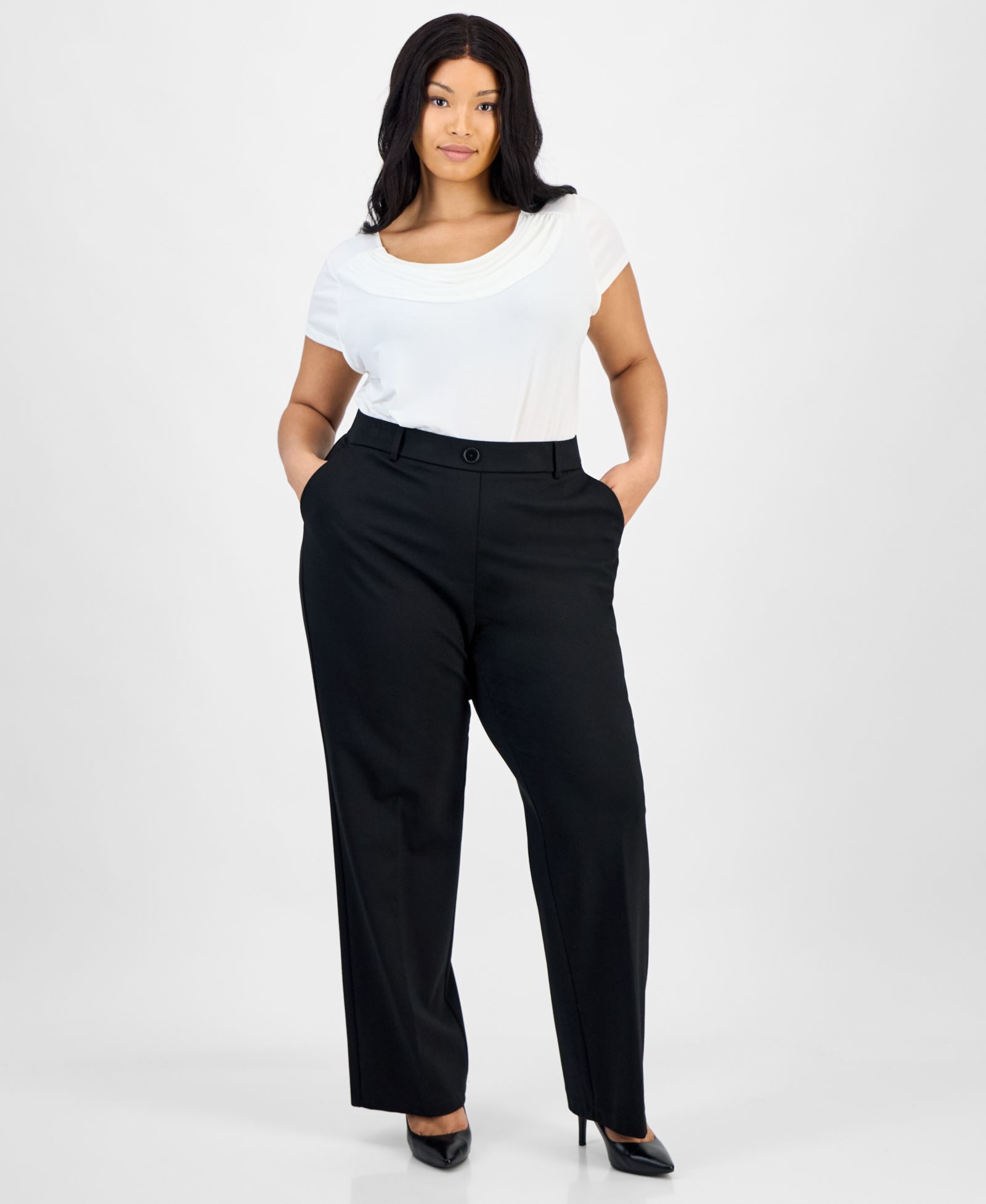 Kasper Plus Size High Rise Straight Leg Pants