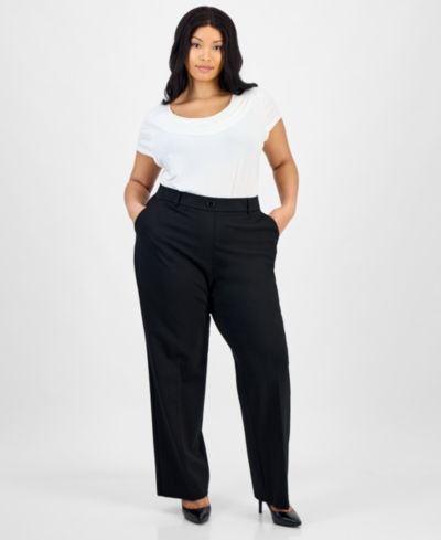 Брюки Kasper Plus Size с высокой посадкой и прямыми штанинами