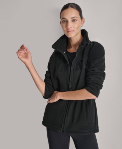 DKNY Women's Full-Zip Varsity Logo Top