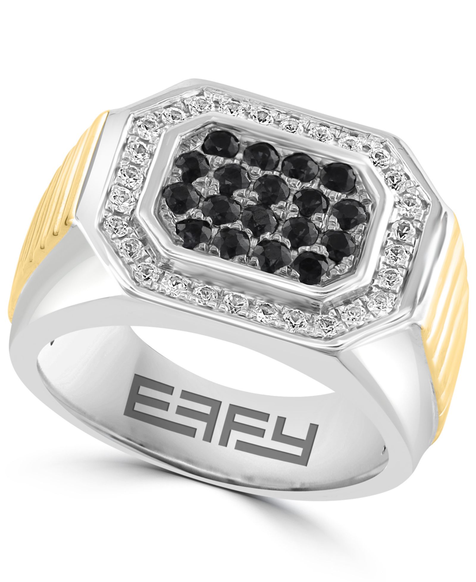 Кольцо EFFY Collection Men's Diamond (1/3 ct. t.w.) and Black Spinel (3/4 ct. t.w.) в 18K gold over Sterling Silver