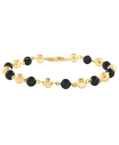 EFFY Collection Men's Black Agate Bracelet (13-1/2 ct. t.w.) in Gold Plated Silver