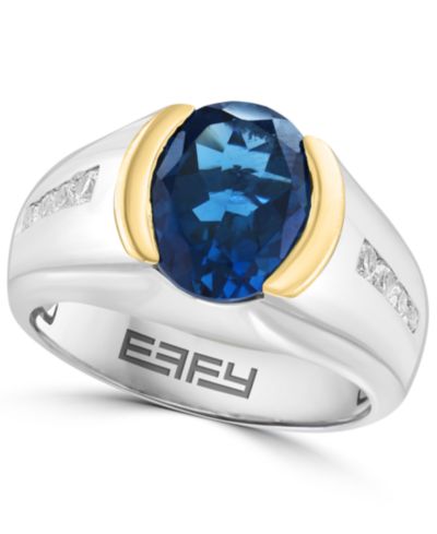 Кольцо EFFY Collection с голубым топазом London Blue и белым цирконом в 14K Gold на стержне из Sterling Silver