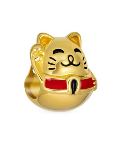 Bling Jewelry Japanese Neko Kitten Cat Charm Bead for Bracelet 14K Yellow Gold Plated