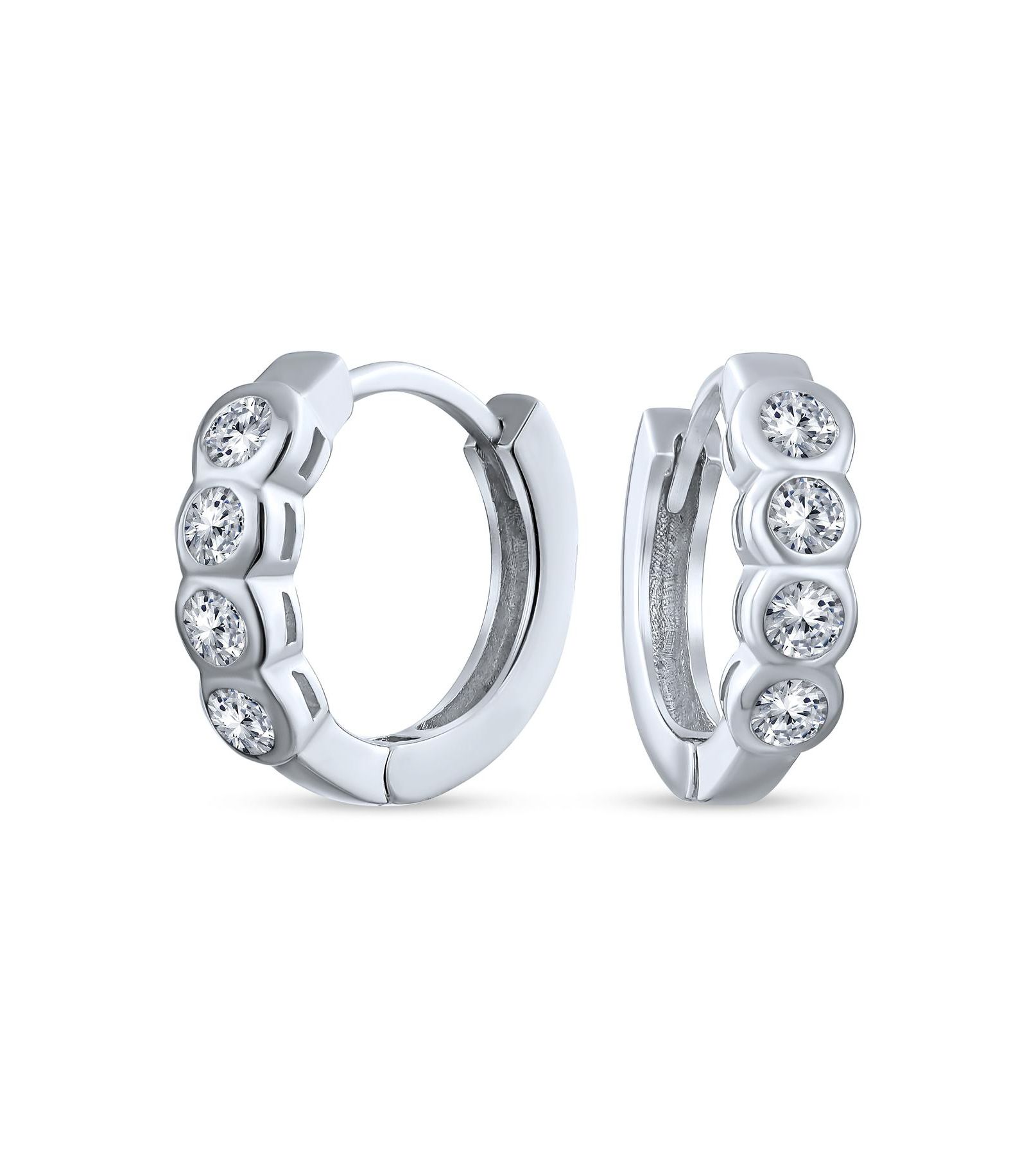 Bling Jewelry Классические изящные круглые серьги-кольца со стразами CZ, обрамленные, с одним камнем, серебро Huggies, стерлинговое серебро .925