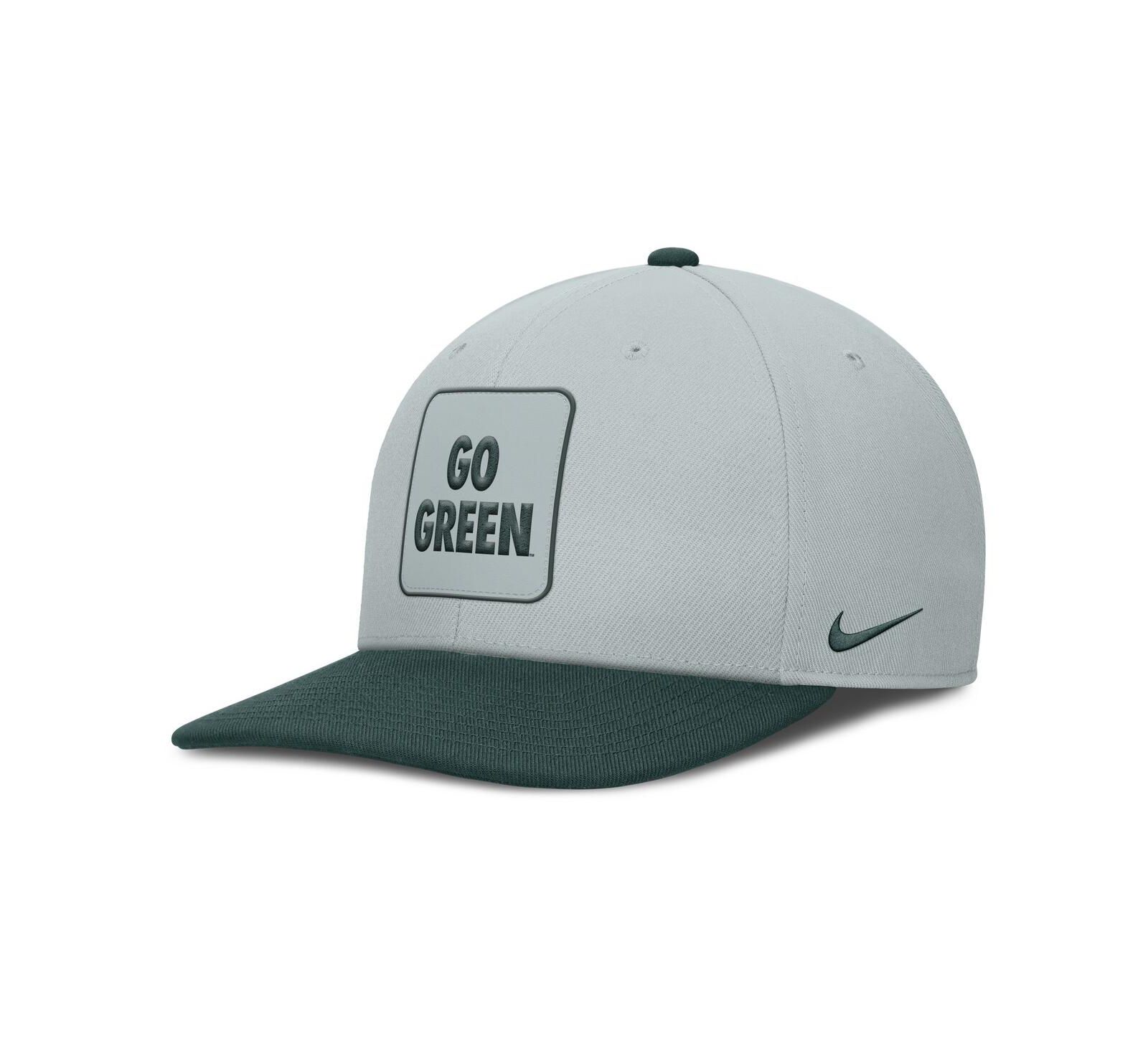Nike Мужская серо-зеленая кепка Michigan State Spartans 2025 Sideline Campus Pro Local Snapback