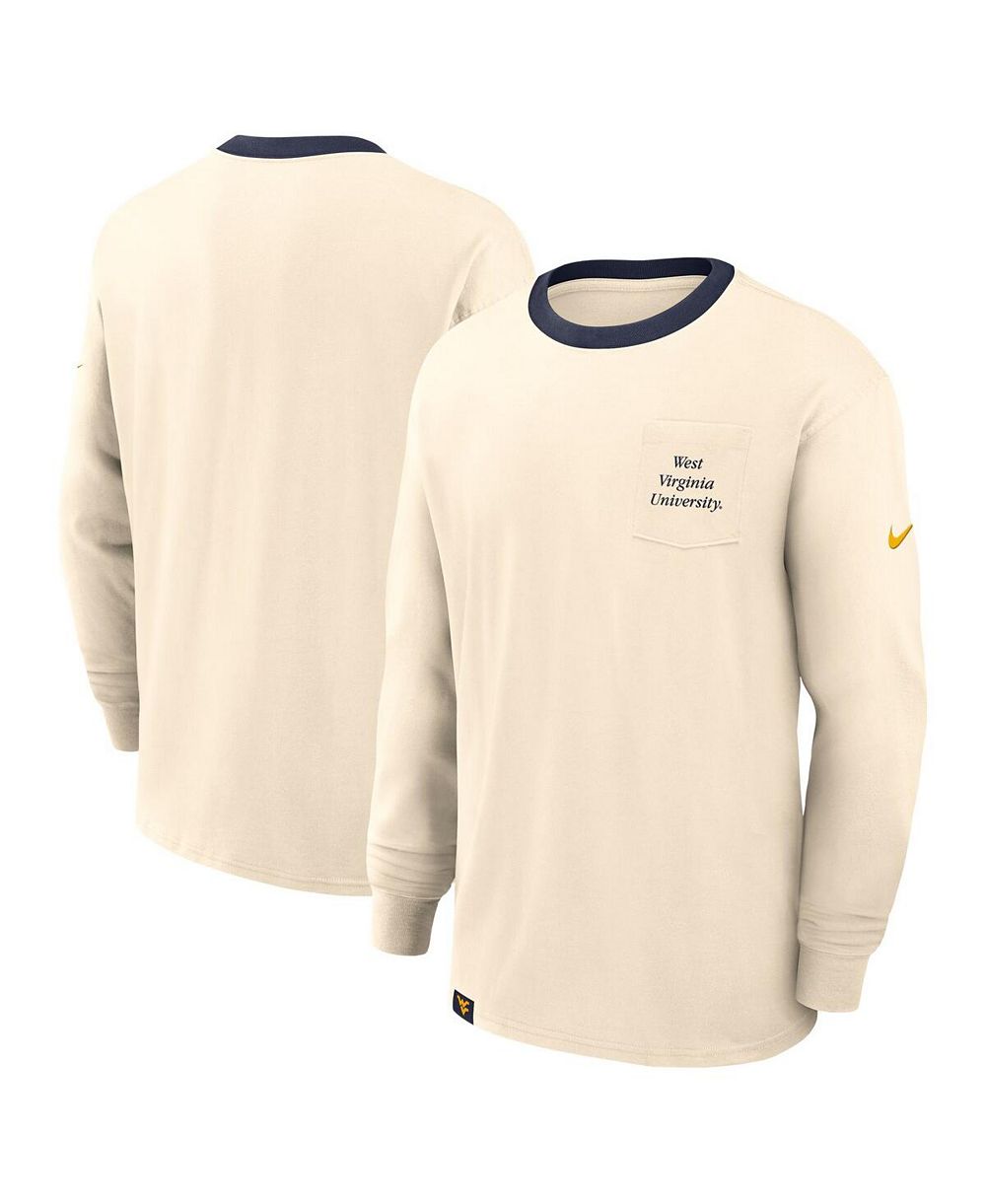 Мужская футболка Nike Natural West Virginia Mountaineers Athletic Prep Max90 Pocket Logo Long Sleeve