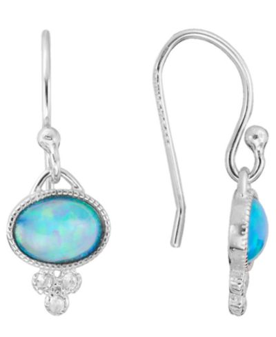 Серьги-гвоздики с имитацией опала (0.47 ct. t.w.) и кубическим цирконием (0.06 ct. t.w.) из стерлингового серебра