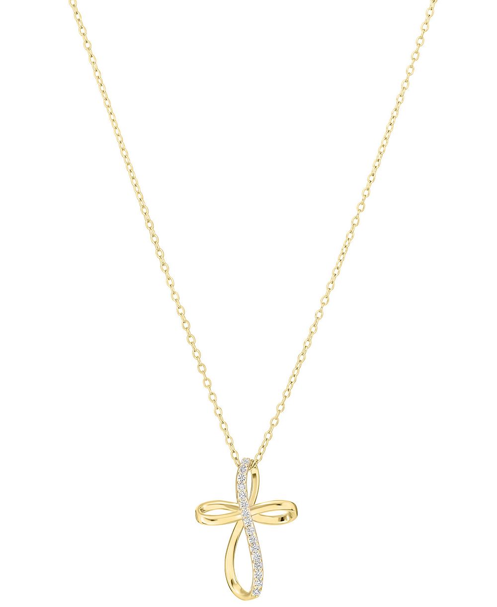 Macy's Cubic Zirconia Cross Necklace (0.14 ct. t.w.) in Sterling Silver (also in 14k Gold)