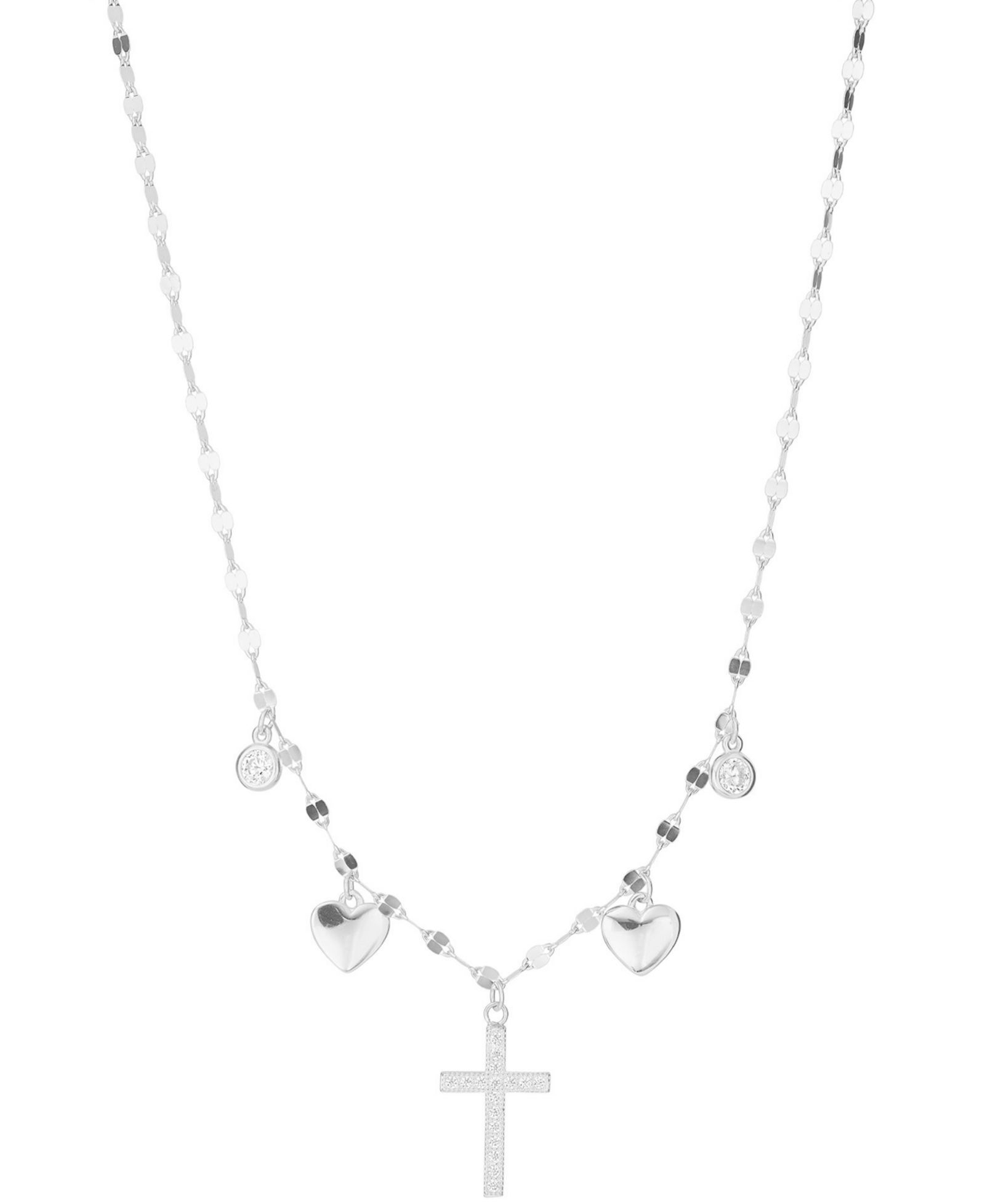 Macy's Ожерелье с кулоном в форме сердца и креста из Cubic Zirconia и Sterling Silver