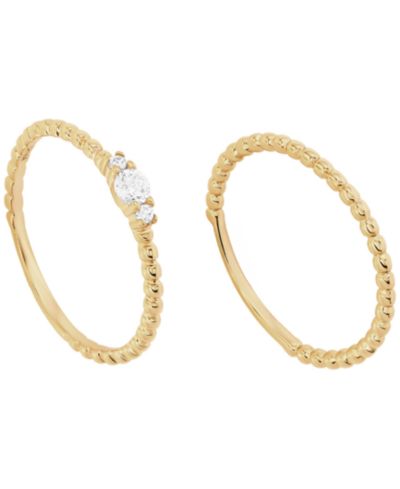 Macy's 3-Piece Cubic Zirconia Ring Set (0.12 ct. t.w.) in Tri Tone Sterling Silver and Gold Over Sterling Silver