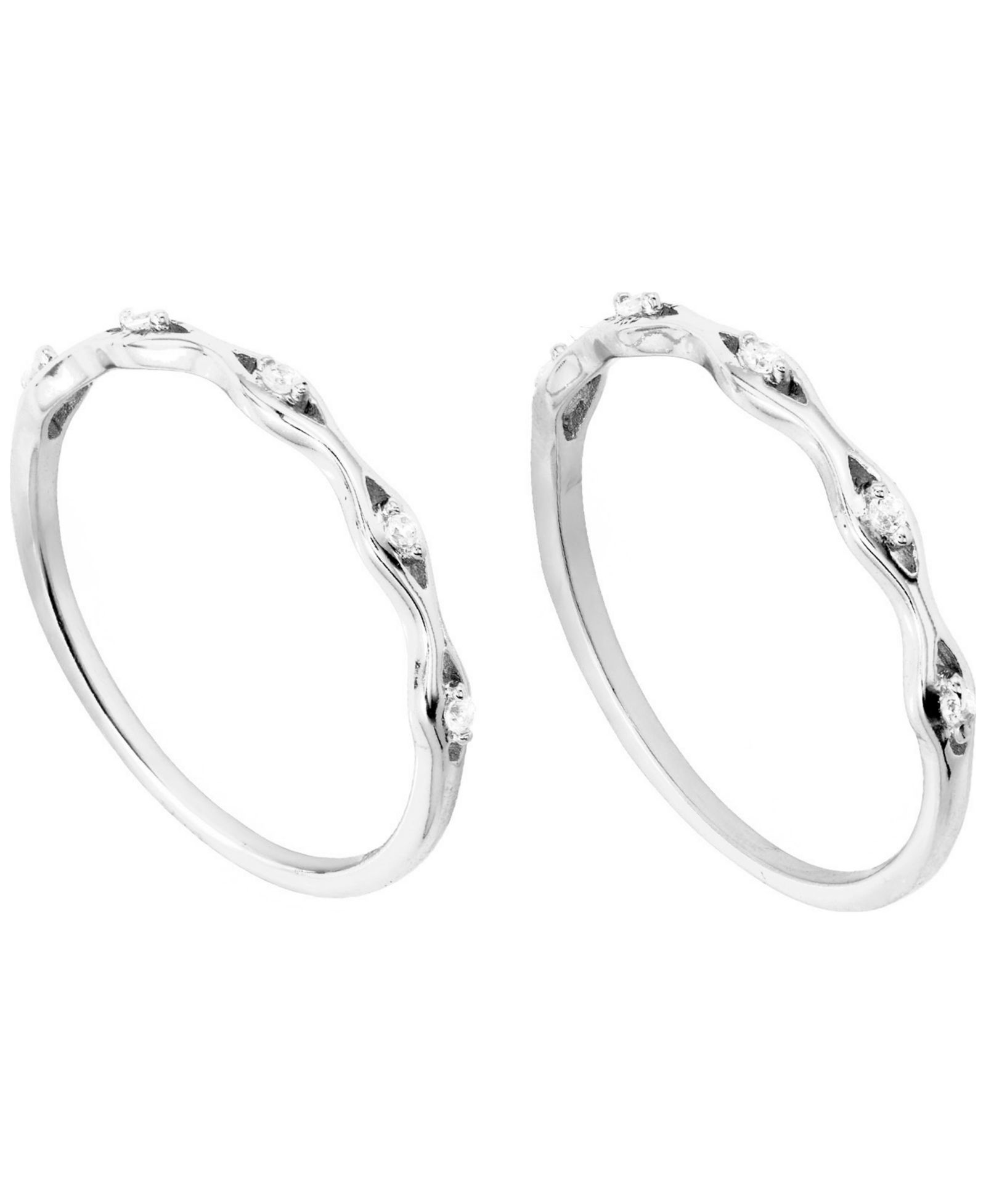 Комплект из 2 колец с кубическим цирконием в серебряном цвете (0.15 ct. t.w.)