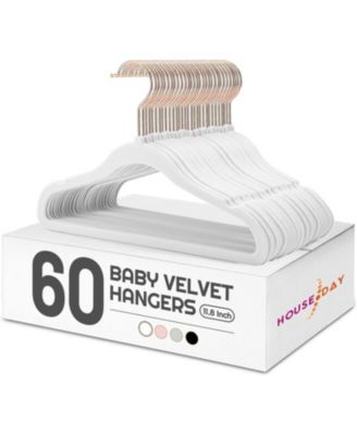 HOUSE DAY 11.8 Inch Velvet Baby Hangers White 60 Pack