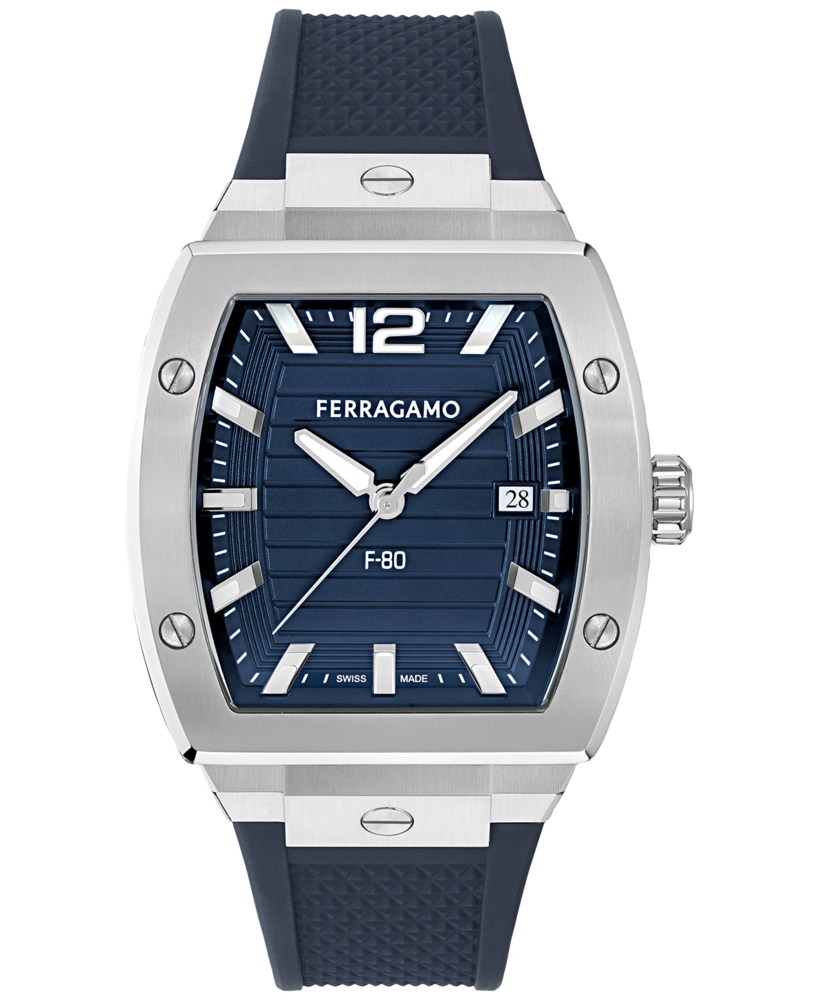 Часы Ferragamo Men's Swiss F-80 Tonneau Blue Polyurethane Strap 42mm