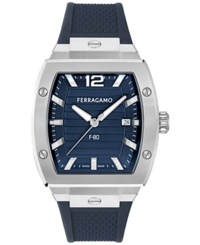 Часы Ferragamo Men's Swiss F-80 Tonneau Blue Polyurethane Strap 42mm
