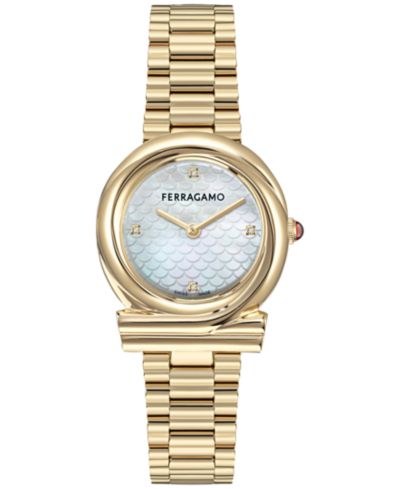 Женские часы Ferragamo Swiss Gancini Twisted Diamond Gold Ion Plated 32mm