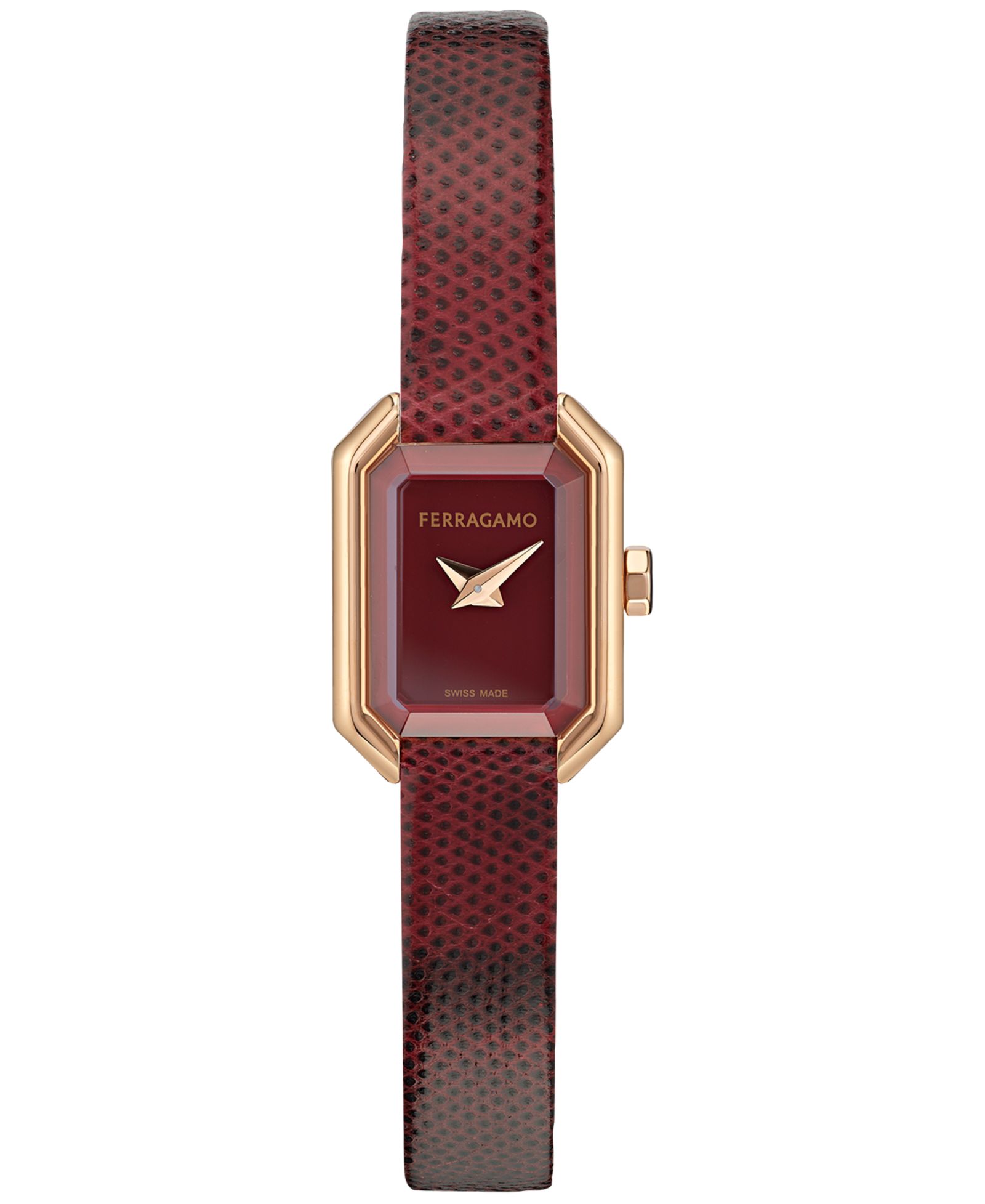 Женские часы Ferragamo с ремешком из кожи цвета Burgundy и швейцарскими кристаллами, 15x20mm Petite