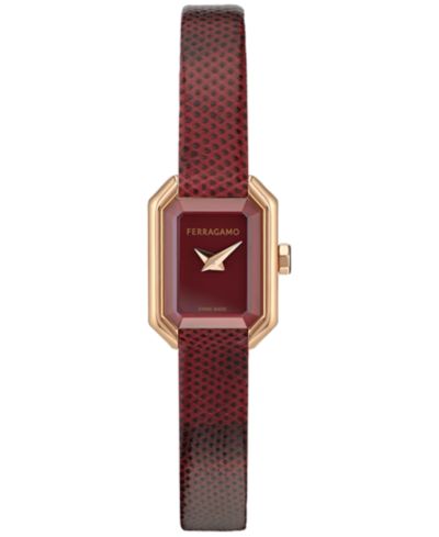 Ferragamo Women's Swiss Crystal Petite Burgundy Leather Strap Watch 15x20mm